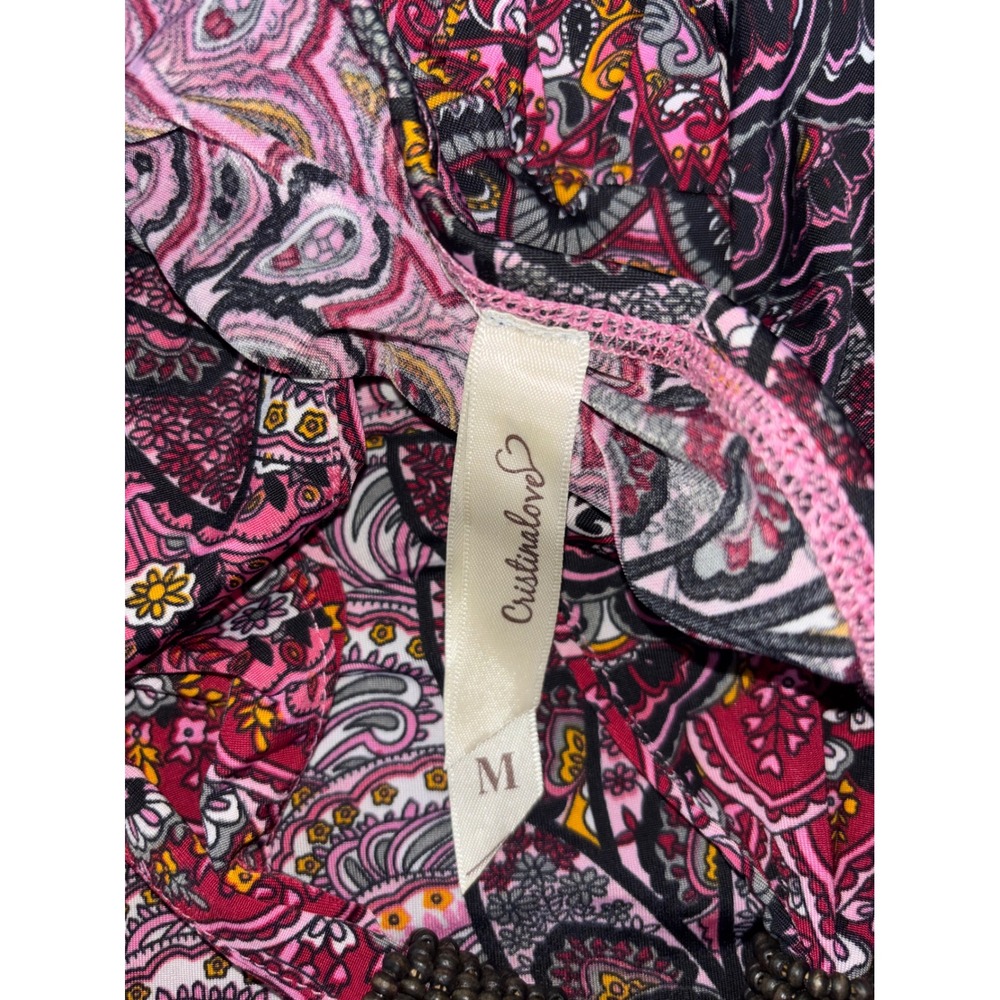 Y2K 2000s Pink Purple Paisley Halter Maxi Dress Beaded Backless Boho Medium - Picture 5 of 8